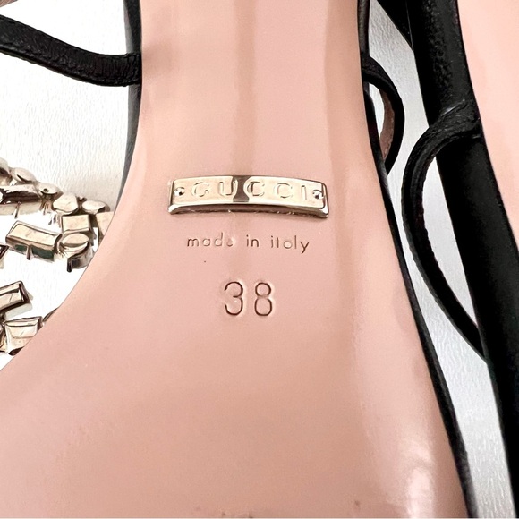 GUCCI || GG Crystal Embellished Black Leather High Heel Strappy Sandal US 8 - Picture 13 of 13
